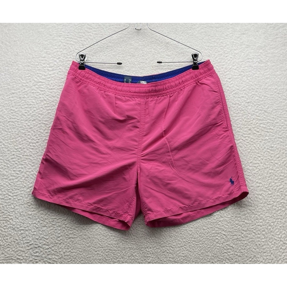 VTG Polo Ralph Lauren Swim Shorts Mens XL 5" Neon Pink 90s Preppy Beach Lined